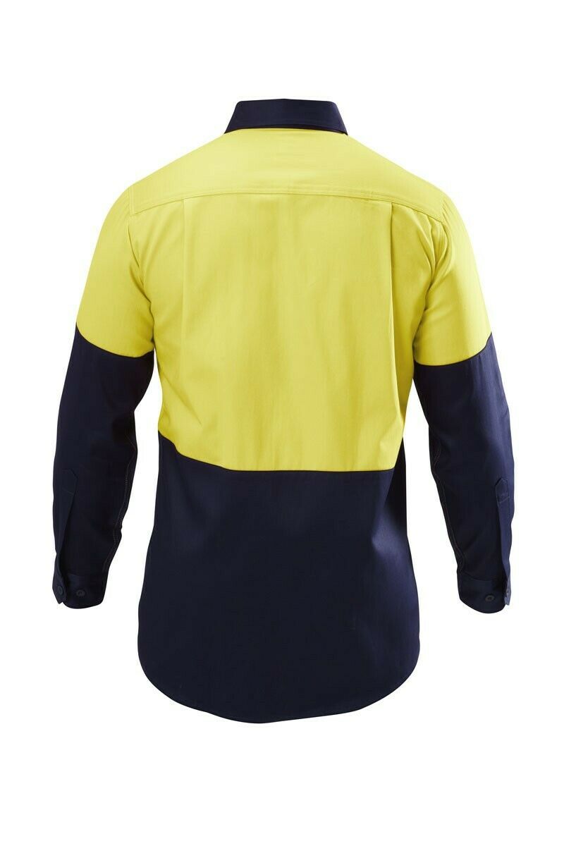Hard Yakka Shirt Hi-Vis 2 Tone Long Sleeve Drill Work Safety Cotton Y07982-Collins Clothing Co