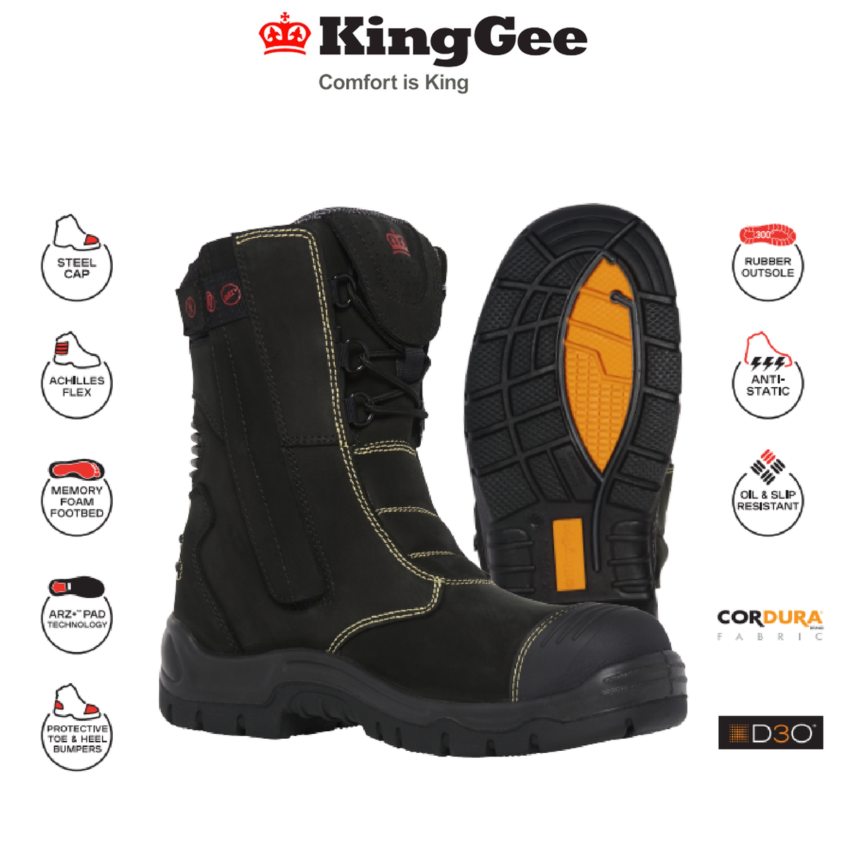KingGee Mens Bennu Rigger Black Water Resistant Full-Grain Leather Work K27174