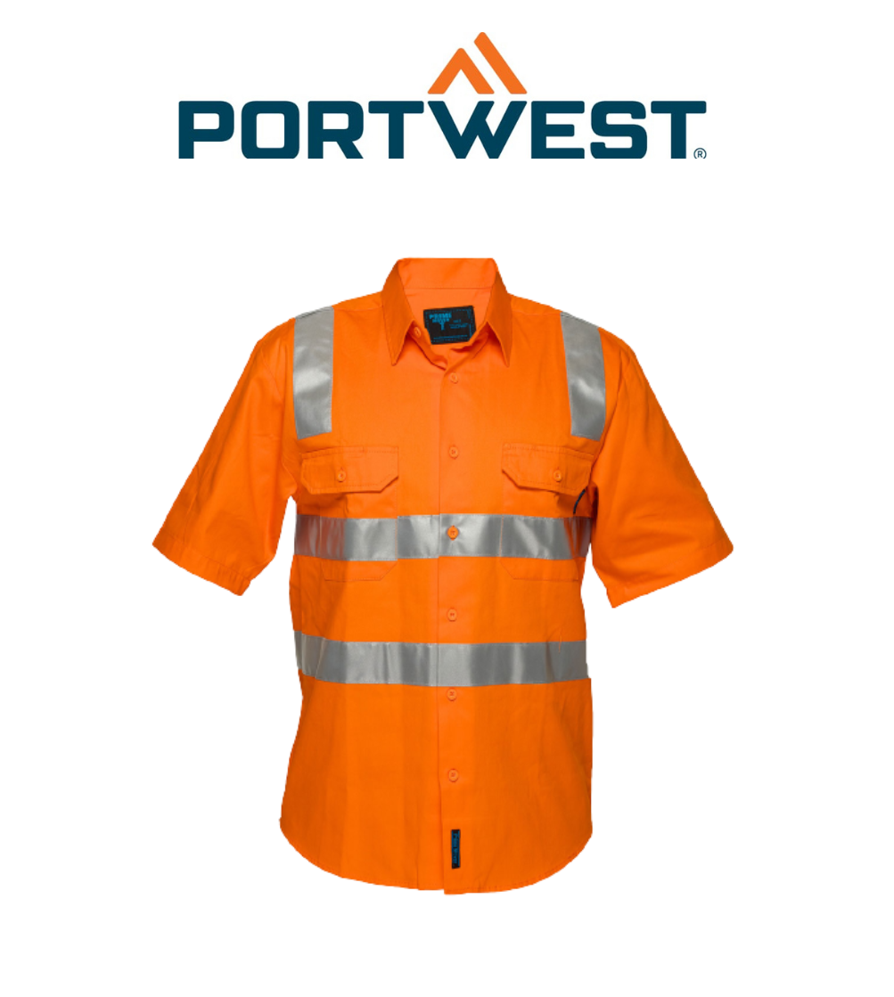 Portwest Hi-Vis Regular Weight Short Sleeve Shirt with Tape over Shoulder MS192