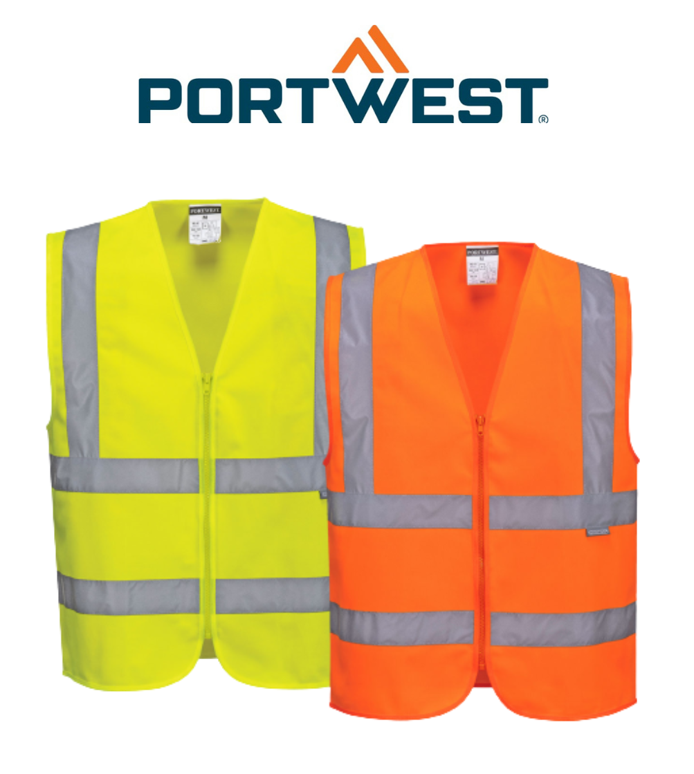 Portwest Mens Hi-Vis Zipped Band & Brace Vest Lightweight Taped Safety Work C375