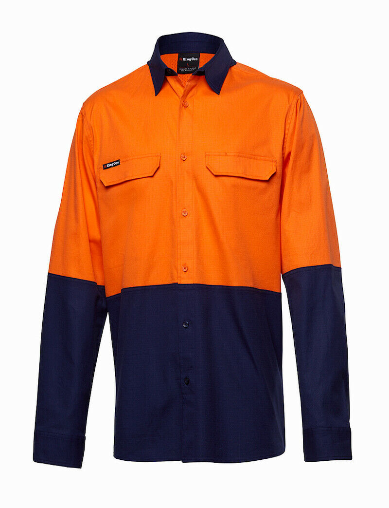 KingGee Mens Workcool Pro Spliced Shirt Long Sleeve Ripstop Work Safety K54027-Collins Clothing Co