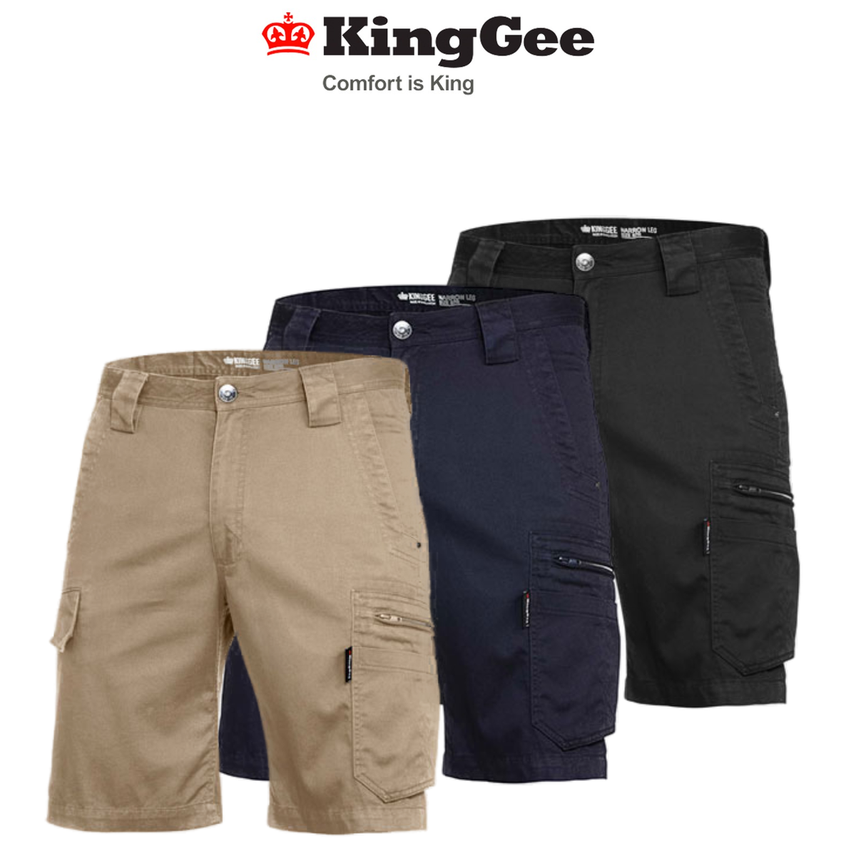 KingGee Mens Tradie Summer Cargo Shorts Narrow Fit Comfy Cotton