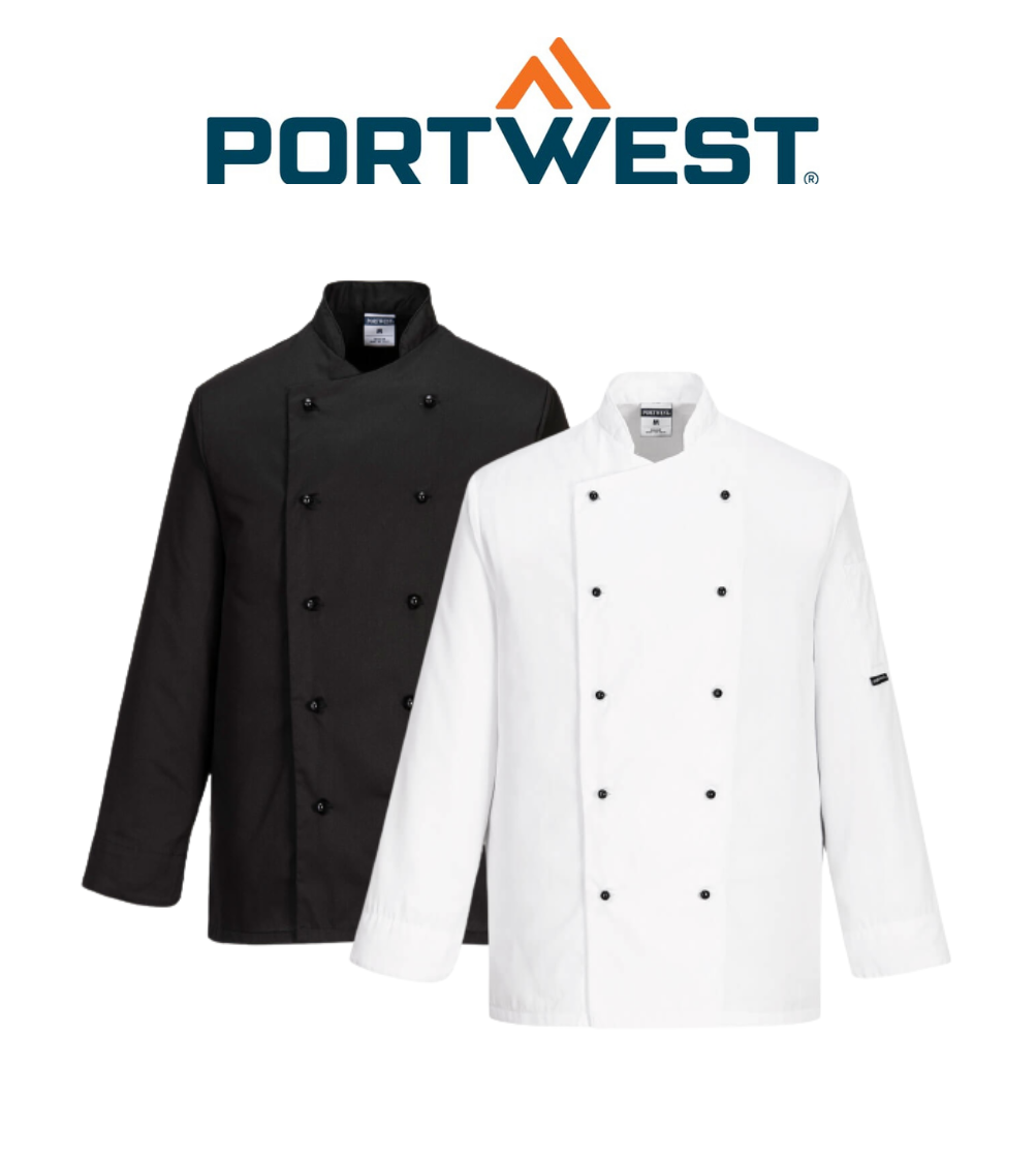 Portwest Somerset Chefs Jacket Mandarin Collar Reversible Front Jacket C834
