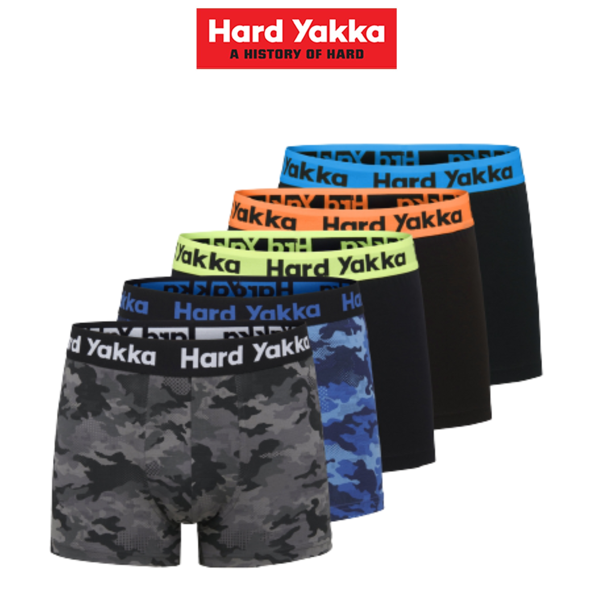 Hard Yakka Mens Cotton Trunk 5 Pack Elastic Waistband Trunks Underwear Y26578