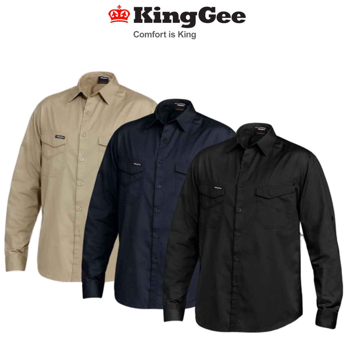 KingGee Mens Tradies Shirt L/S Fashioned Workwear Lightweight Breathable K14350