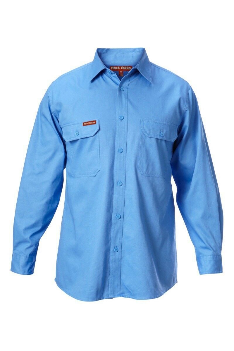 Hard Yakka Long Sleeve Cotton Drill Work Shirt Tradie Safety Button Y07500-Collins Clothing Co