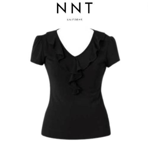 NNT Womens Cap Sleeve Ruffle Neck T- Top V Neck Cap Sleeves Shirt CAT48H