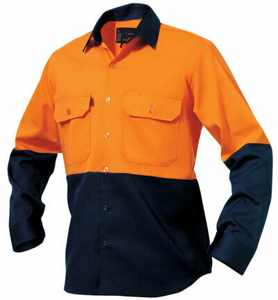 KingGee Mens Spliced Drill Shirt Lock Stitch Reinforced Work Safety Comfy K54015