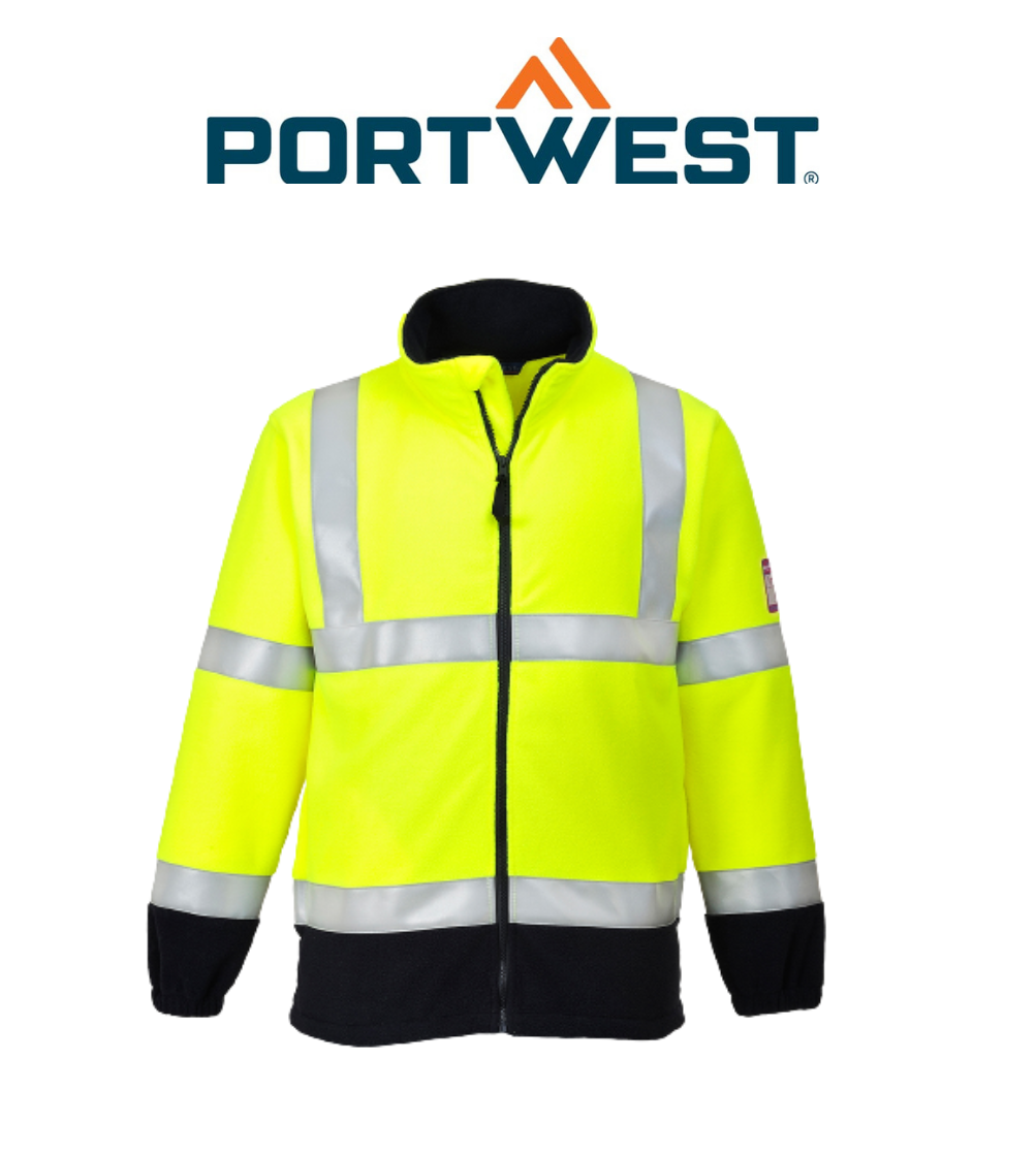 Portwest Flame Resistant Anti Static Hi-Vis Fleece Drawcord Full Zip Jacket FR31