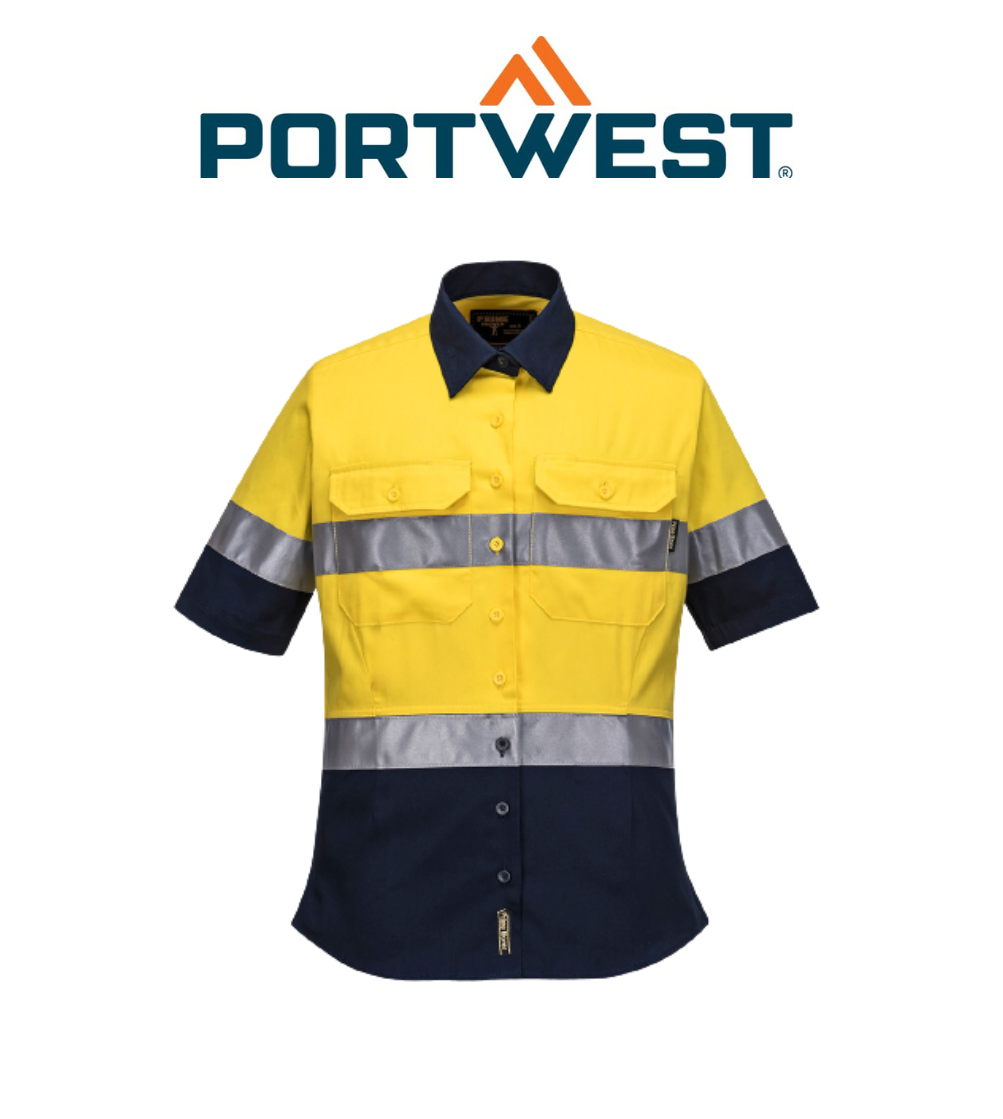 Portwest Ladies 2 Tone Regular Weight Short Sleeve Shirt with Tape Hi Vis ML109