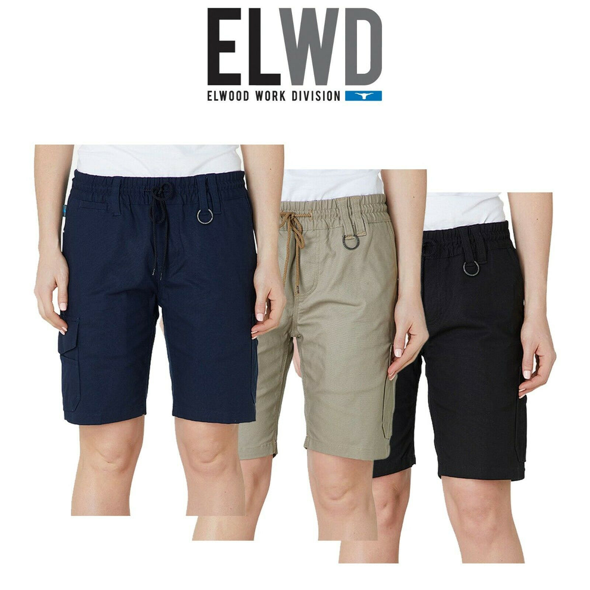 Womens Elwood Elastic Utility Shorts Cargo Phone Pocket Work Tough Comfy EWD602