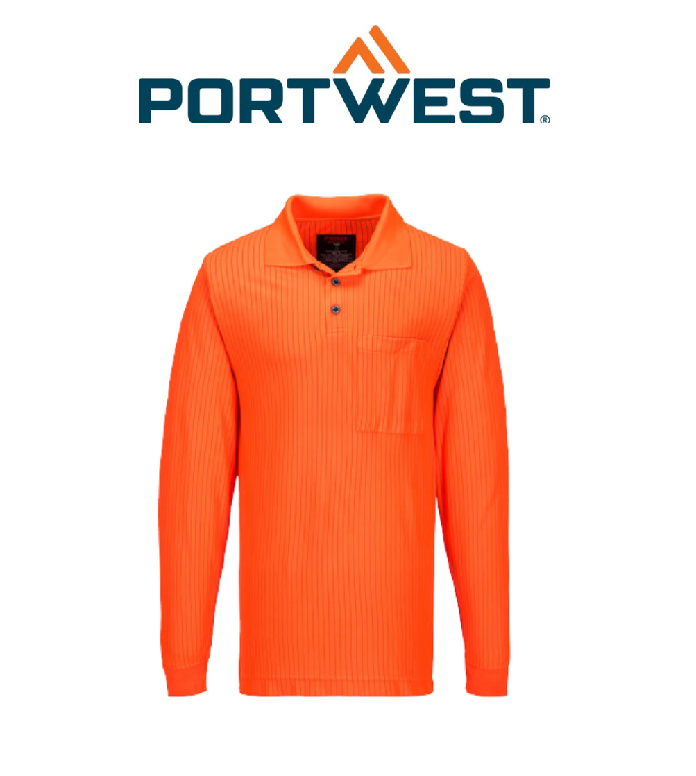 Portwest Flame Resistant Anti-Static Polo Orange Jumper Long Sleeve Shirt MF813