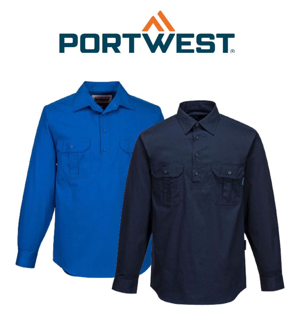 Portwest Adelaide Shirt, Long Sleeve, Light Weight Cotton Polo Shirt MC903