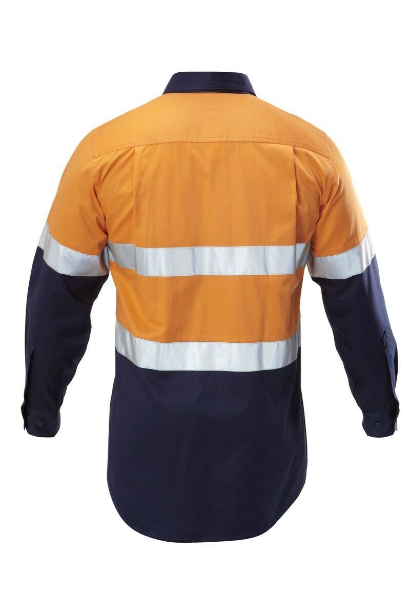 Hard Yakka Work Shirt Hi-Vis Taped Safety Long Sleeve Cotton Drill Y07990-Collins Clothing Co