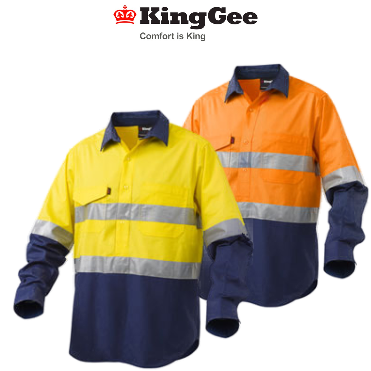 KingGee Mens Workcool Taped Hi-Vis Closed Front Shirt Long Sleeve Work K54886