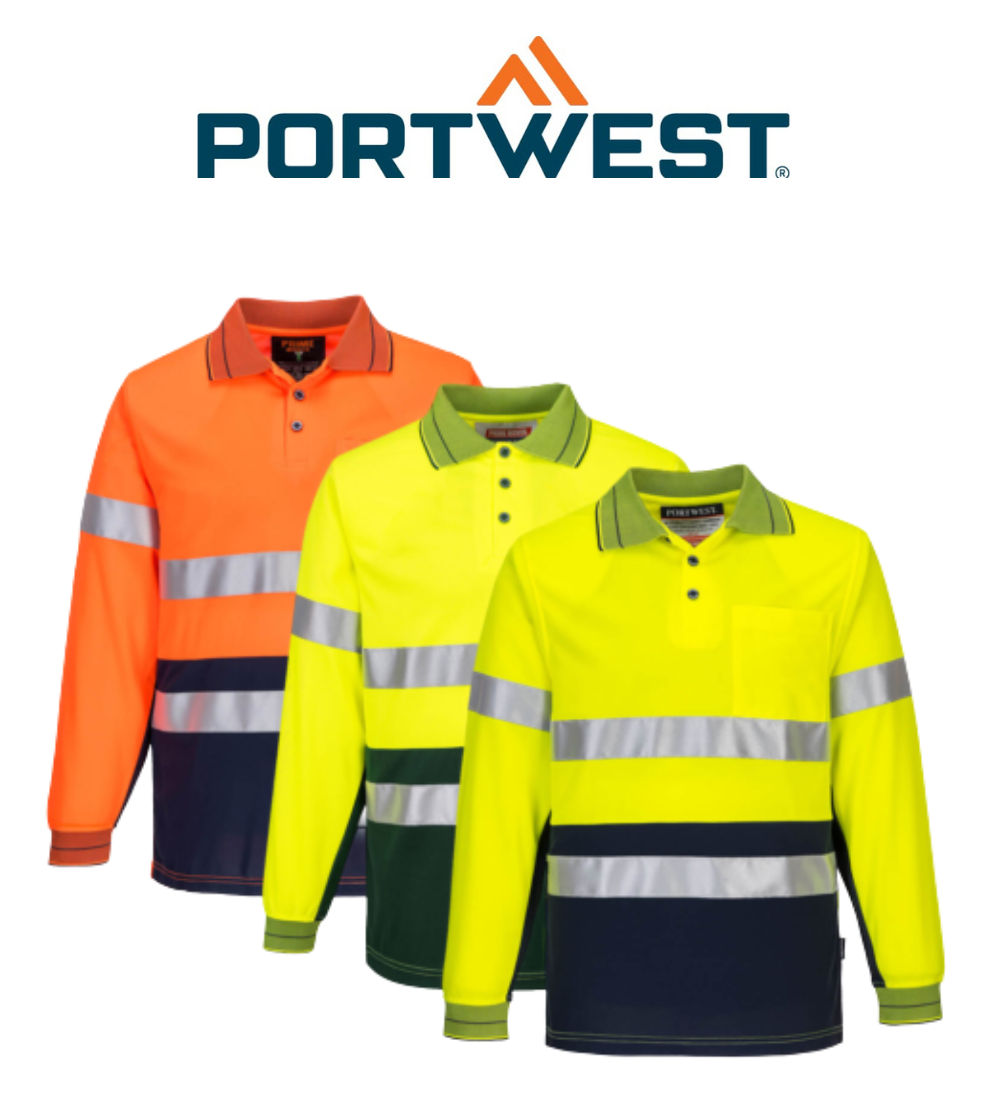 Portwest Mens Prime Mover Long Sleeve Micro Mesh Polo Taped Work Hi-Vis MP513