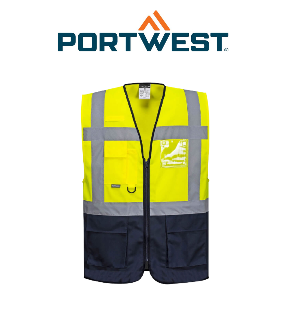 Portwest Warsaw Executive Vest Tape Reflective Zip Opening Work Safety C476