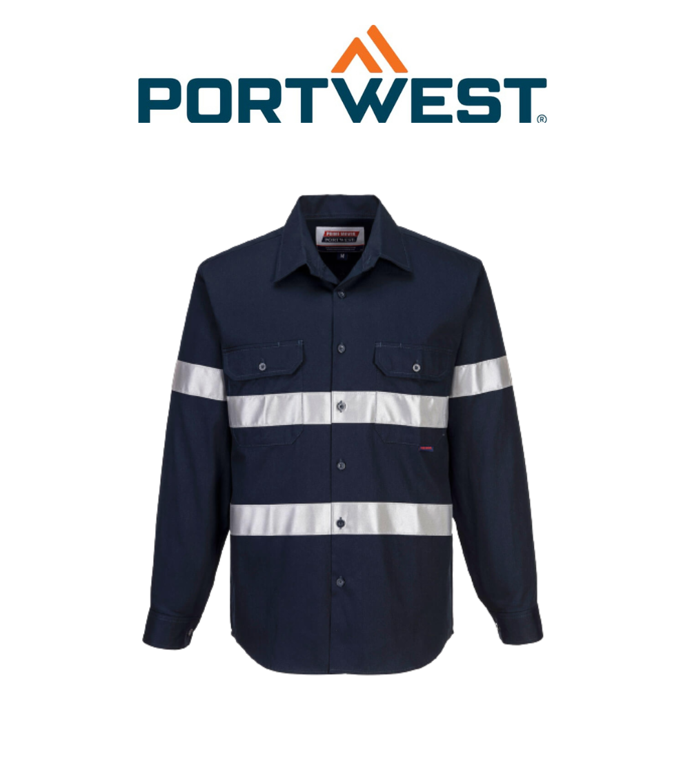 Portwest Geelong Shirt, Long Sleeve, Regular Weight Reflective Safety MA908
