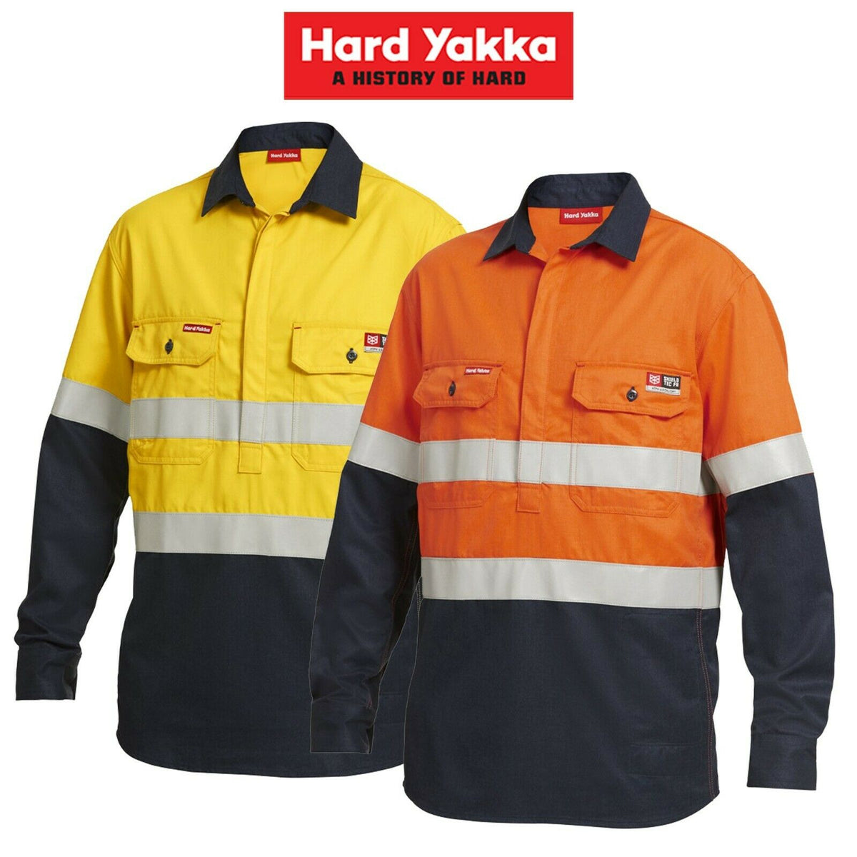 Mens Hard Yakka FR ShieldTec Hi-Vis Safety Mining Energy Gas Work Shirt Y04550