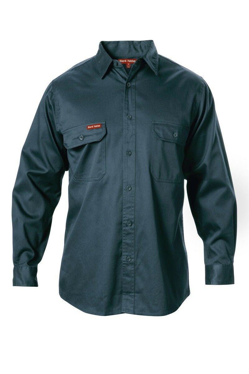 Hard Yakka Long Sleeve Cotton Drill Work Shirt Tradie Safety Button Y07500-Collins Clothing Co