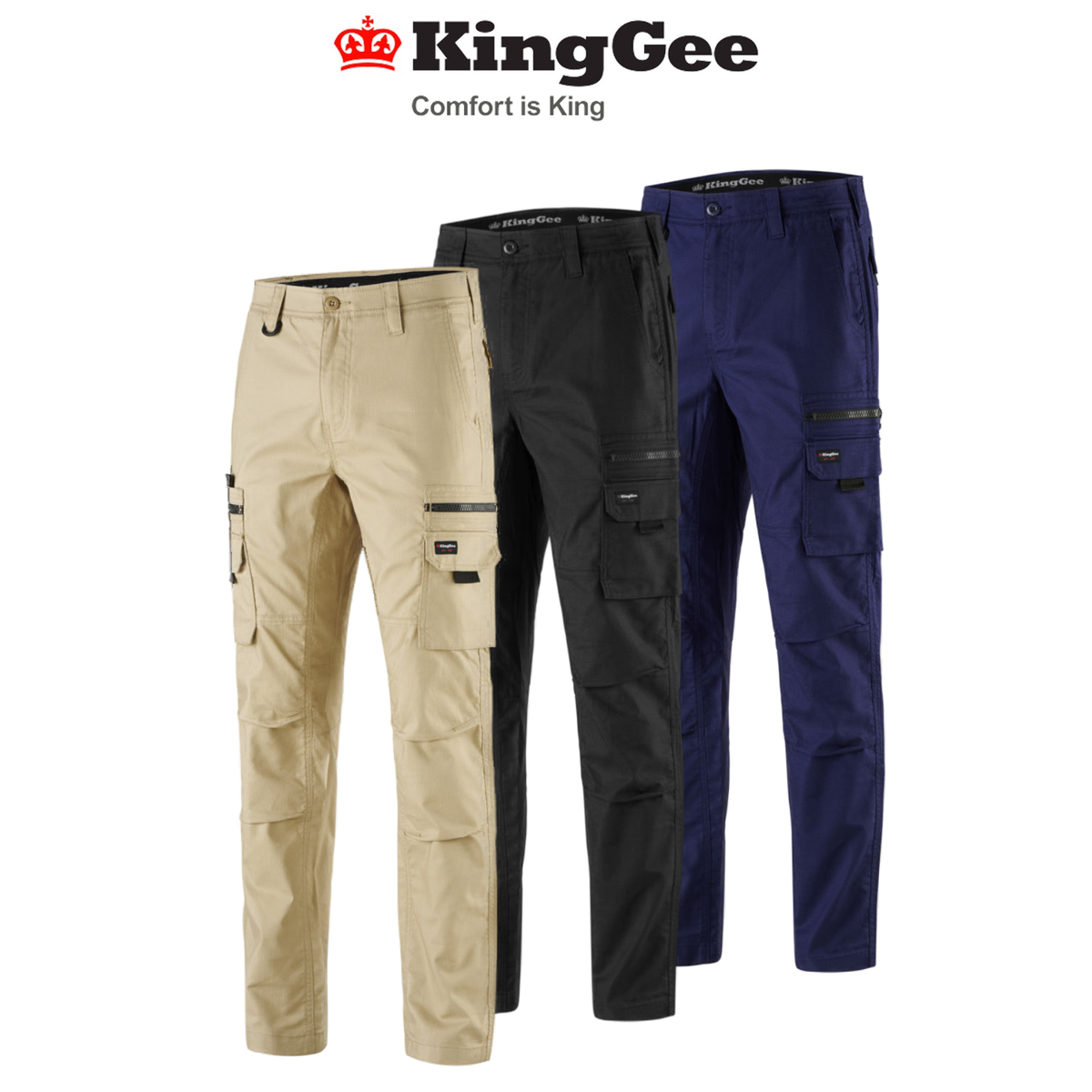 KingGee Mens N Force Pant Cotton Comfy Cargo Pants Work Stretch Denim K13001