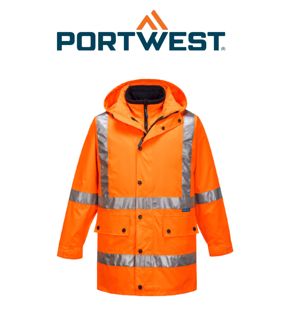 Portwest Max 4-in-1 Rain Jacket with Cross Back Reflective Work Safety MJ331