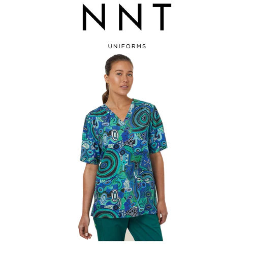 NNT Uniforms Unisex Warlu Indigenous Print Scrub Top V Neck Nurses Work CATRFR