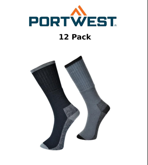 Portwest Mens Work Sock 12 Pack Cushioned Sole Comfort Durable Reinforced SK33
