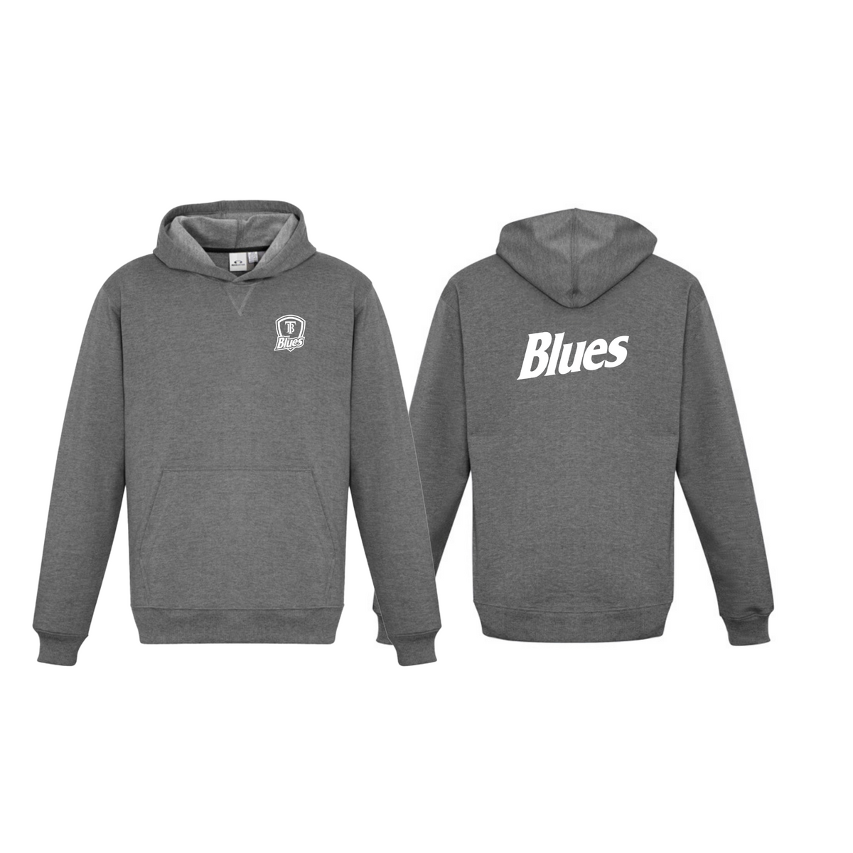 Tumby Bay Blues Kids Crew Hoodie Front and Back Logo Embroidered Grey SW760K-Collins Clothing Co
