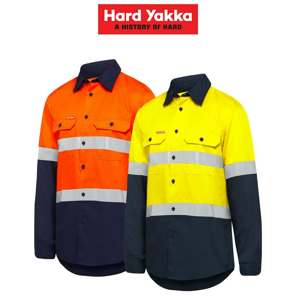Hard Yakka Safety Hi-Vis Vented Cotton Taped Work Long Sleeve Shirt Y07940