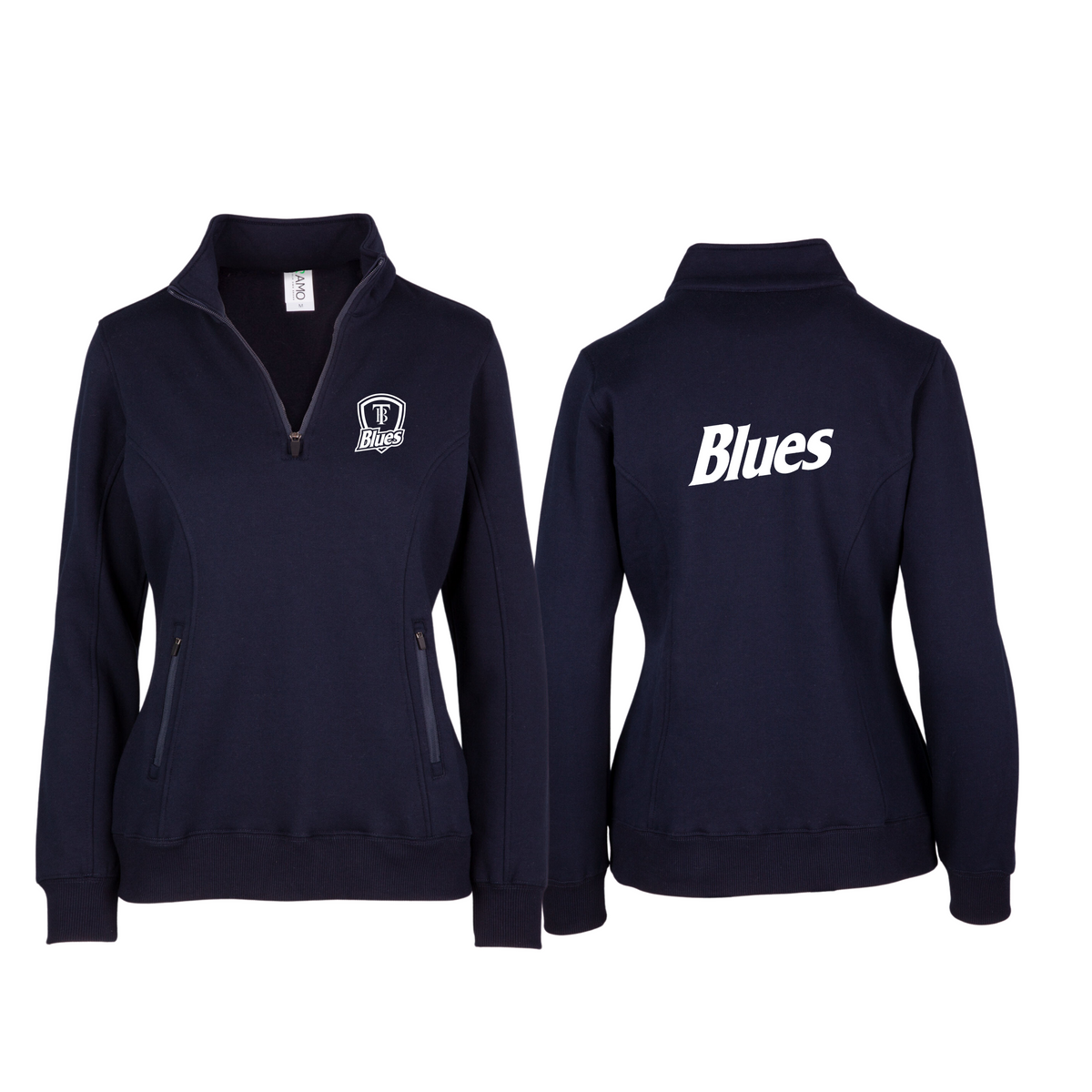 Tumby Bay Blues Ladies' Enterprise Half Zip Fleece Front and Back Logo Embroidered Navy F365LD-Collins Clothing Co