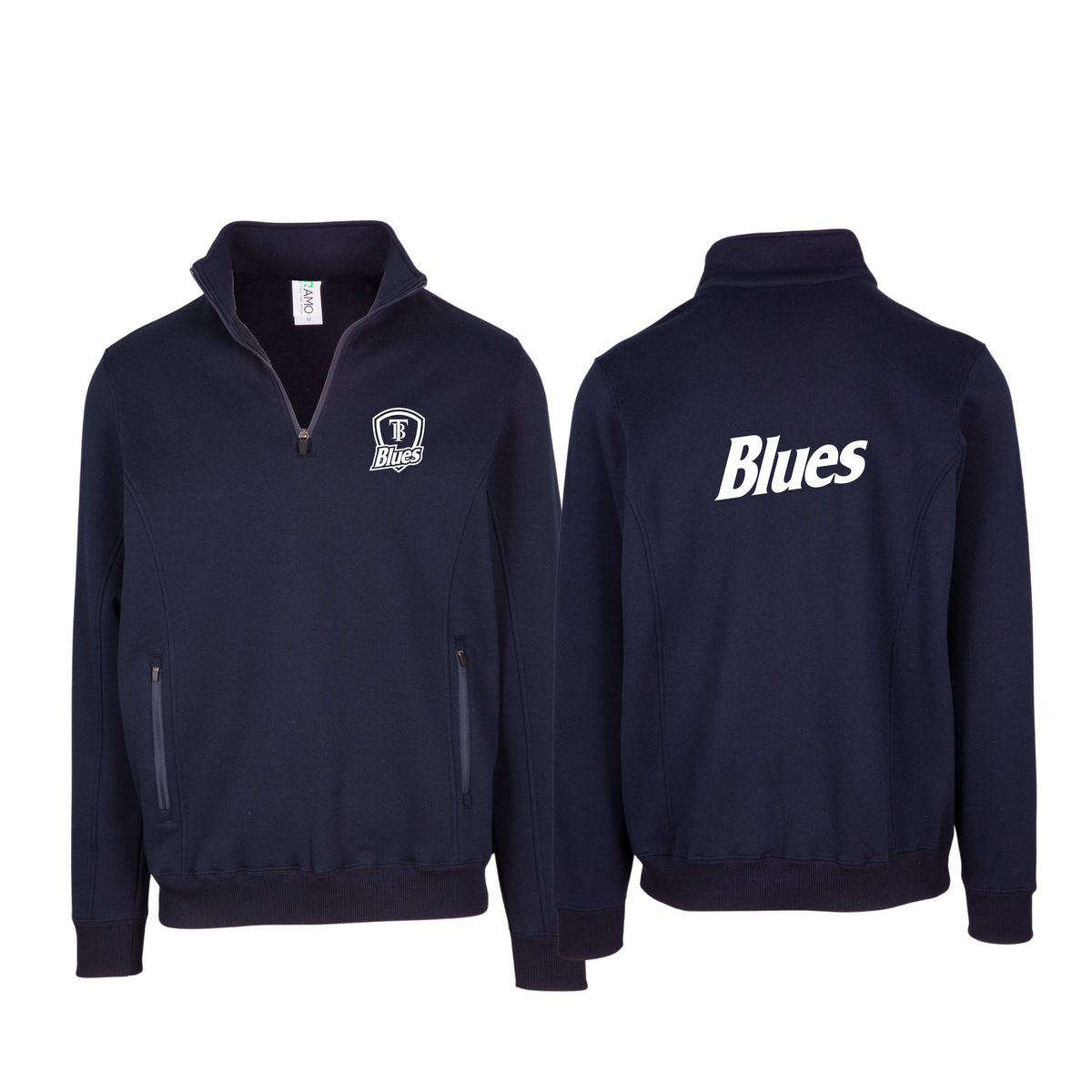 Tumby Bay Blues Mens Enterprise Half Zip Fleece Front and Back Logo Embroidered Navy F365HZ-Collins Clothing Co