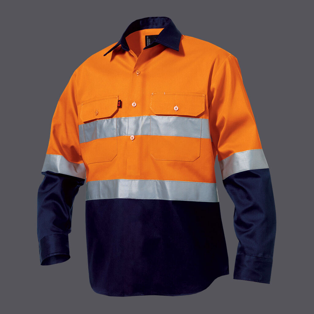 KingGee Mens Closed Front Hi-Vis Drill Shirt Long Sleeve Work Safety K54325-Collins Clothing Co