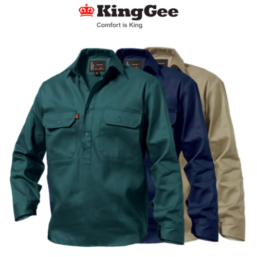 KingGee Closed Front Drill Shirt Reinforced Stitching Tough Work K04020