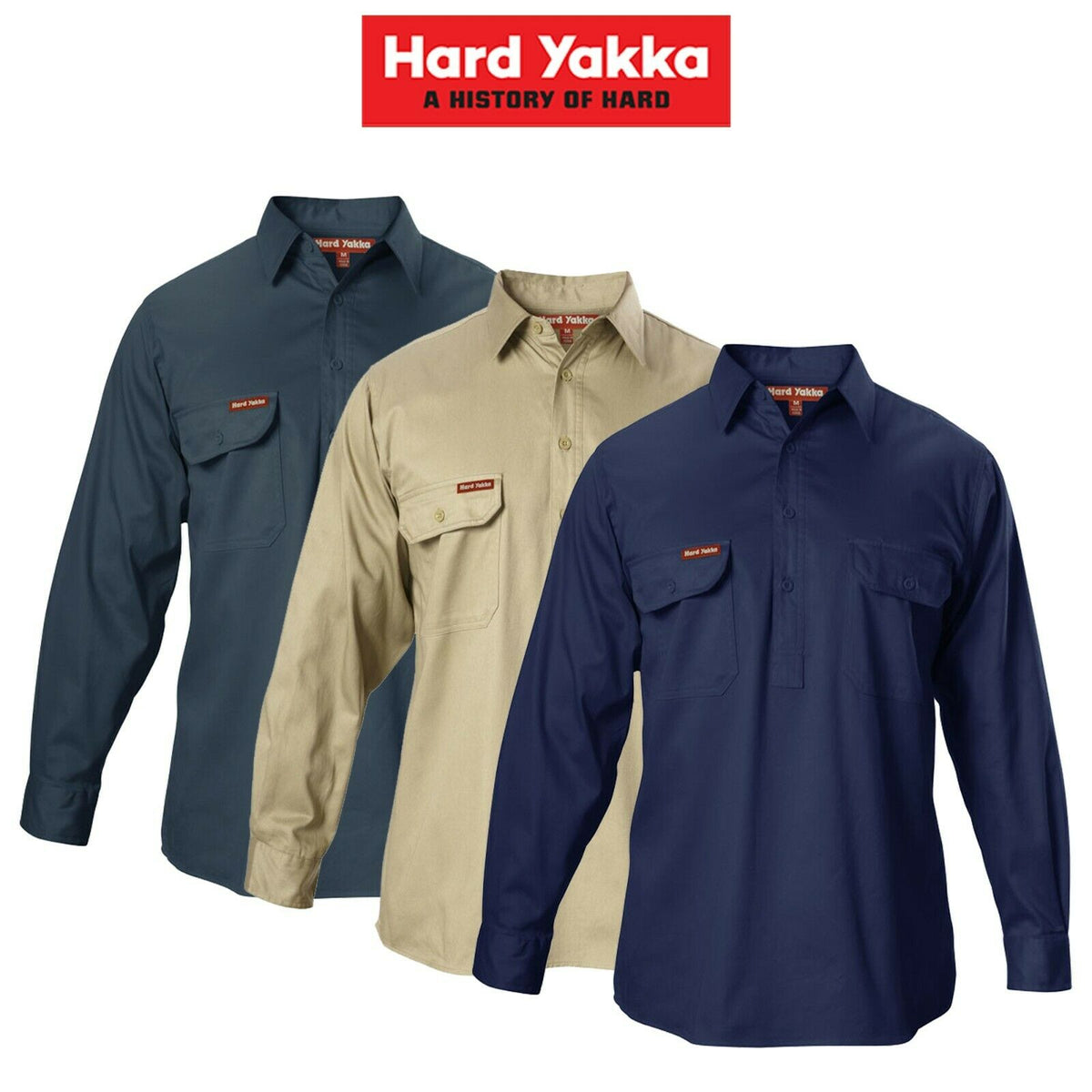 Hard Yakka Cotton Drill Long Sleeve Closed Front Shirt Y07530